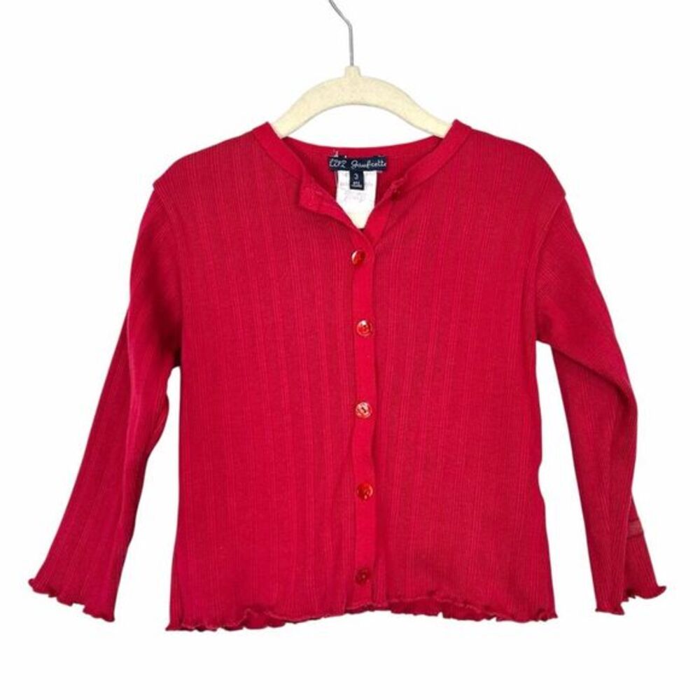 Lili Gaufrette Sweater Toddler sz 3 Red Soft Knitted Button Front Cardigan Knit